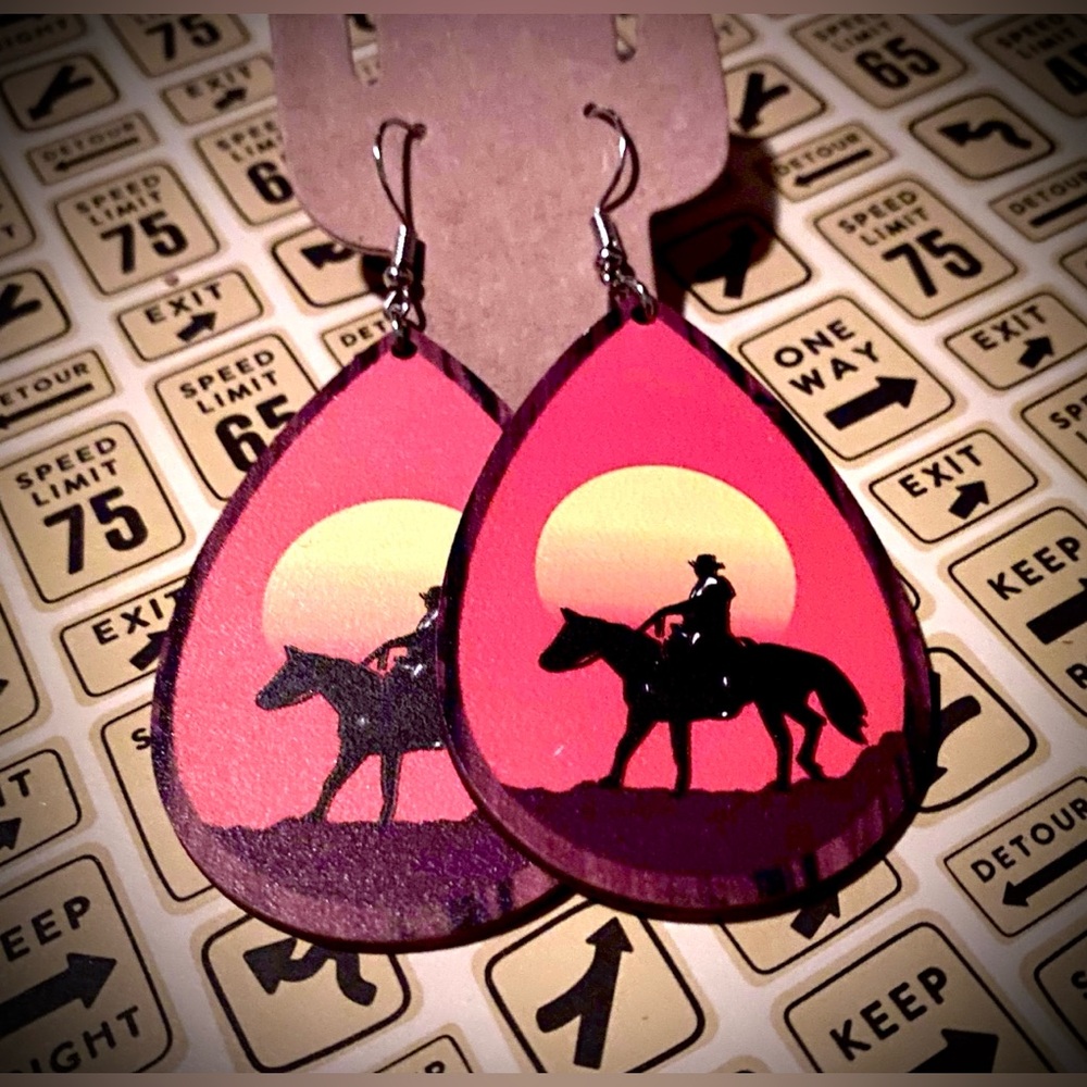 Lone Rider Wood Dangle Earrings